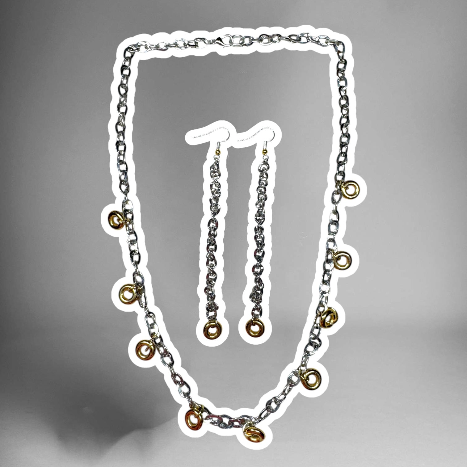 Gold Silver necklace and earring set